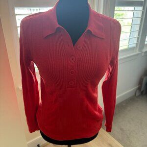 Jcrew Red Long Sleeve Polo Sweater- Half Button Up- Size Medium